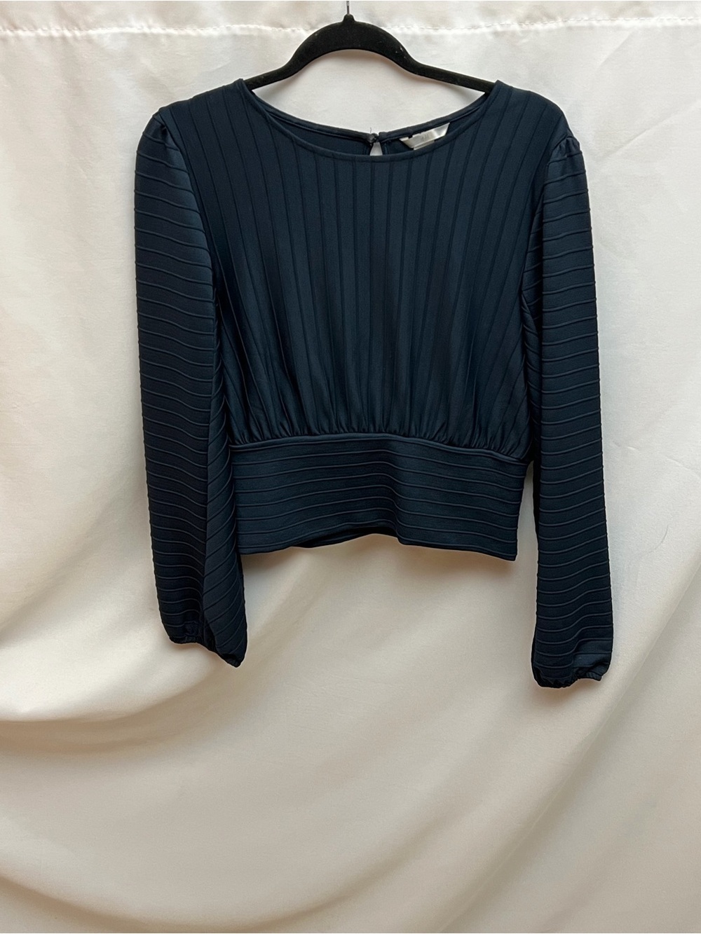 H&M Ribbed Long Sleeve Crop Top Navy Blue Stretch Women’s Small